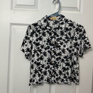 Love Notes Black and White Palm Tree Print Shirt Size Small